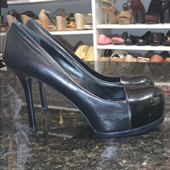 YSL Women's Round Toe Platform Pumps Leather Black - Picture 4 of 8